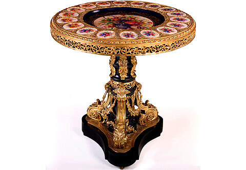 Louis XVI Napoleon III style flower bouquets Sèvres porcelain plaques ormolu-mounted Side Table