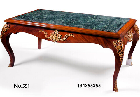 Classical French Louis XV period style ormolu-mounted veneer inlaid Bombe shaped marble topped Salon Coffee Table