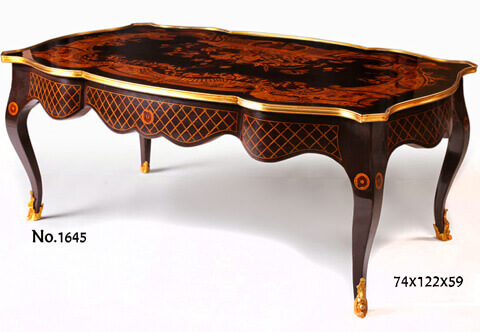 Italian Louis XV patinated ormolu-mounted foliate marquetry bouquet and veneer inlaid Coffee Table on the manner of Joseph-Émmanuel Zwiener