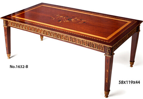 Italian Louis XVI style ormolu-mounted marquetry and veneer inlaid rectangular shaped classical Cocktail Table