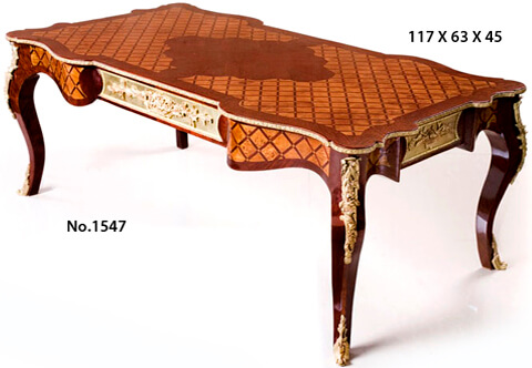 French Louis XV ormolu-mounted lattice Parquetry pattern and veneer inlaid rectangular shaped Sofa Table