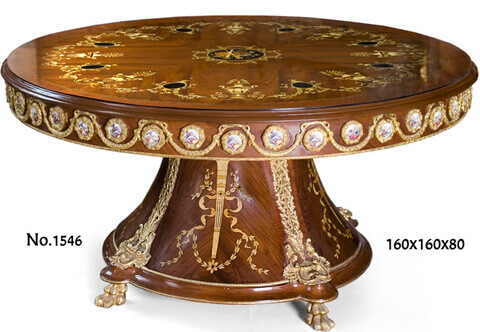 A prestigious French Louis XV ormolu-mounted veneer and foliate marquetry patterns inlaid grand Center Table adorned with finely chiseled lavish ormolu mounts
