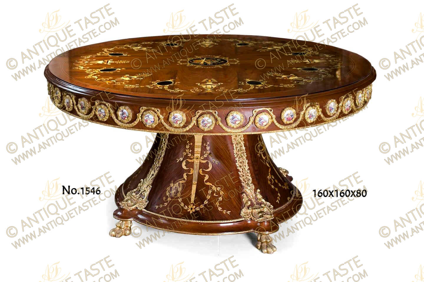 Empire style gilt-ormolu-mounted Sèvres porcelain plaques marquetry and veneer inlaid grand Center Table