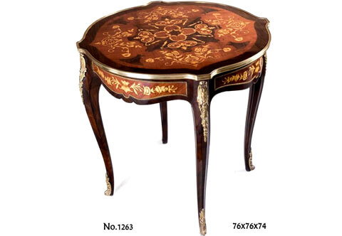 French Louis XV style ormolu-mounted foliate marquetry and veneer inlaid round Center Table