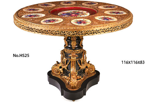 Napoleon III ormolu-mounted and Sèvres porcelain plates ground ebonised base round Center Table of Louis XVI Style