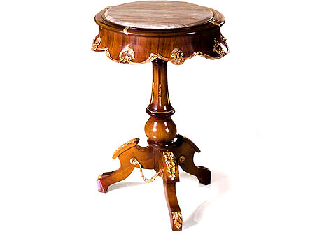 French 19th century ormolu-mounted Palisander veneer inlaid inset marble topped Round small Pedestal Side Table