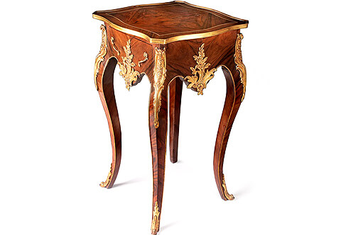 Early 20th C. French Louis XV style gilt-ormolu-mounted veneer inlaid one drawer Occasional Table after the model by François linke