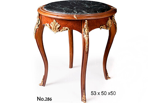 French Louis XV style ormolu-mounted inset marble topped circular shaped serving Side Table