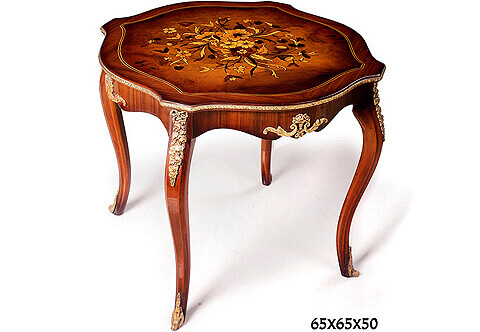 French Louis XV ormolu-mounted foliate marquetry and veneer inlaid top Low Table