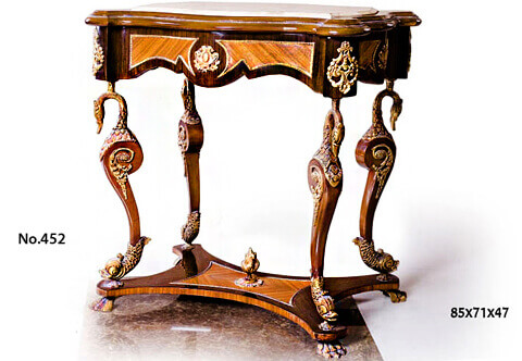 French Napoleon Second Empire patinated ormolu-mounted inset marble topped Swan and Dolphin Supports Paw feet End Table