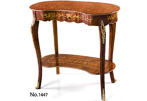 Louis XV kidney shaped style ormolu mounted marquetry and veneer inlaid undertier Side Table