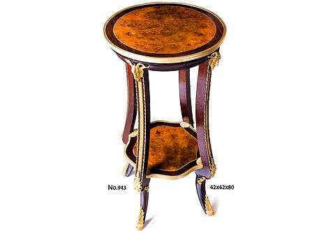 Transitional Louis XVI style gilt-ormolu ram heads mounted veneer inlaid undertier round Étagère Salon Side Table