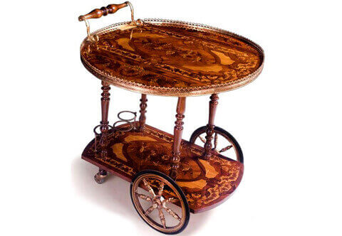 Italian Neoclassical style marquetry gilt-ormolu-mounted Bar Cart / serving tea and beverages trolley table