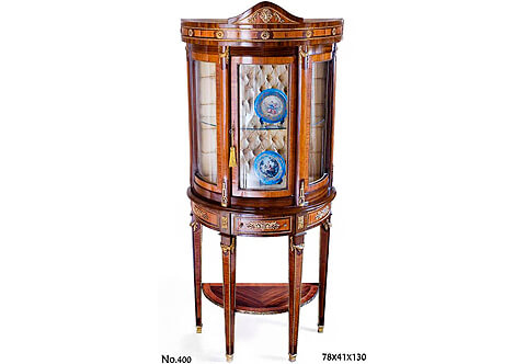 Louis XVI Neoclassical demilune shaped Vitrine En Console after the model by Adam Weisweiler