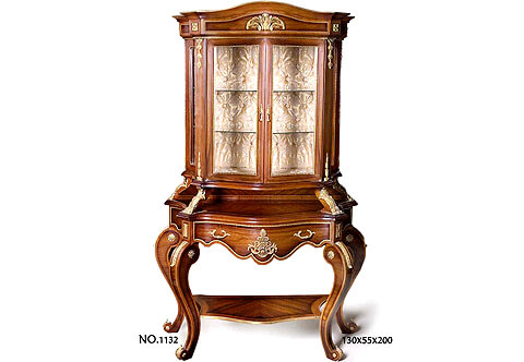 Napoleon Empire Louis XV Revival style ormolu-mounted veneer inlaid upholstered interior Vitrine En Console
